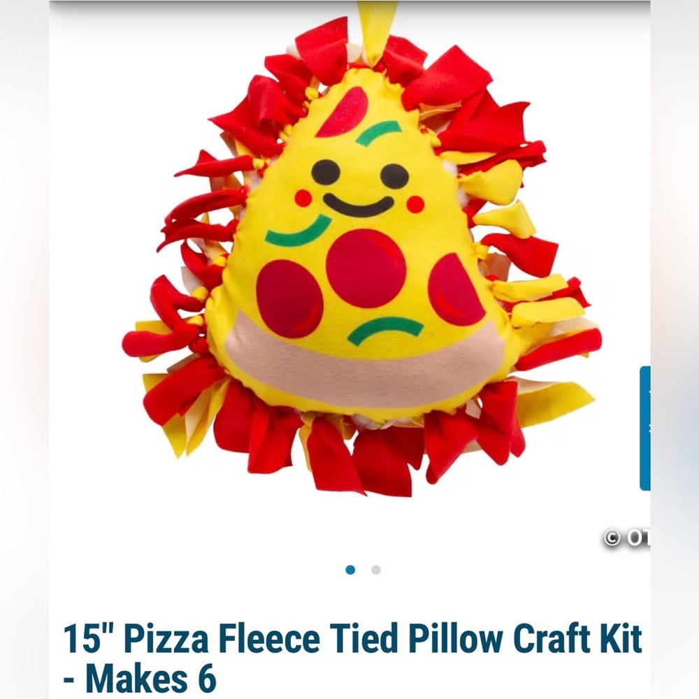 6 Pizza Fleece Tied Pillow Craft 15" Makes 6 NWT